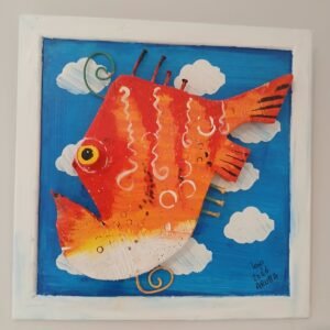 Framed Wood Orange Fish
